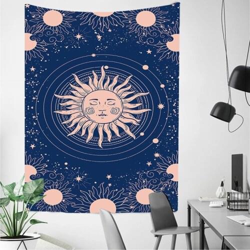 Sun Tapestry Hippie Moon Blue Starry Sky Wall Hanging Flower Art Cloud Wall Cloth Carpet Ceiling Table Cover Home Decoration