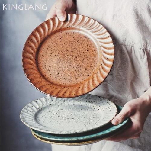 KINGLANG NEW Creative Dishes Ceramic Dishes Flat Household Dessert Plate Fruit Plate Nordic Dinner Breakfast Plates