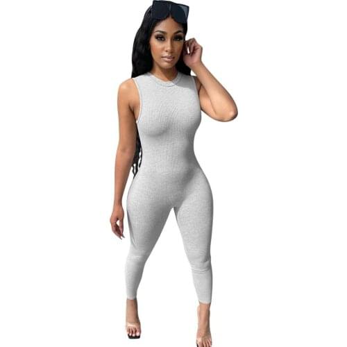 Casual Kint Ribbed Jumpsuit Sleeveless Bodysuit Streetwear Skinny Clubwear Long Rompers Womens Jumpsuit Overalls