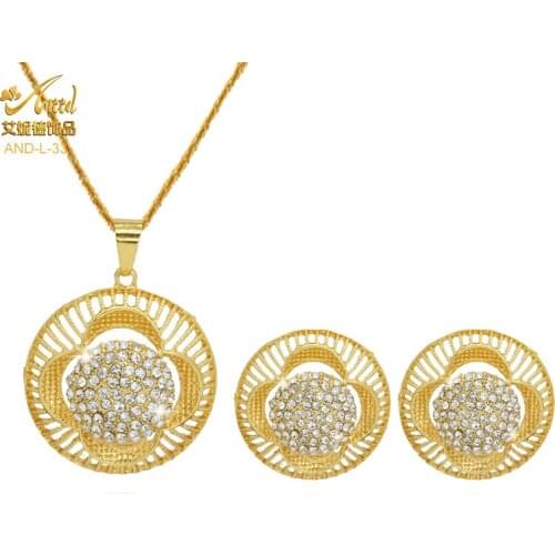 Jewellery Set 24K Flower Crystal Pendant Womens Neck Chain Necklace For Italian Ethiopian Earring Wedding Bridal Jewelery Gifts