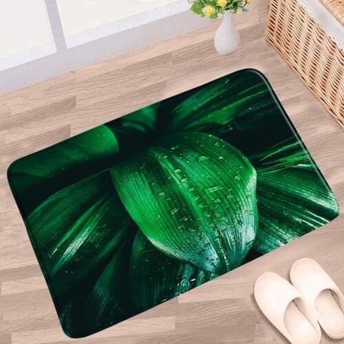 Green Plants Bathroom Mat Tropical Leaves Palm Leaf Clover Lawn Monstera Pattern Non-slip Rug Bath Kitchen Doorway Aisle Carpets