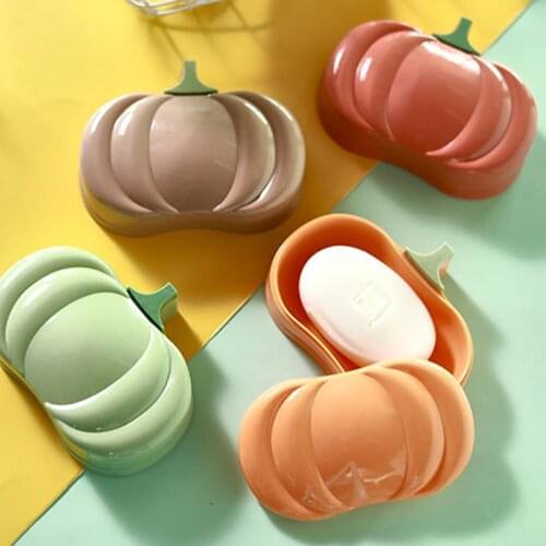 Creative Pumpkin Soap Box Portable Travel Soap Container Bathroom Soap Drain soap dish bathroom accessories
