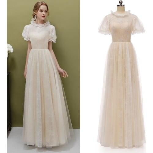 Retro Lace Wedding Bridal Gowns A Line Latern Sleeve Floor Length Women Minimalist Ceremony Bridesmaid Dress 2021 Spring #1051