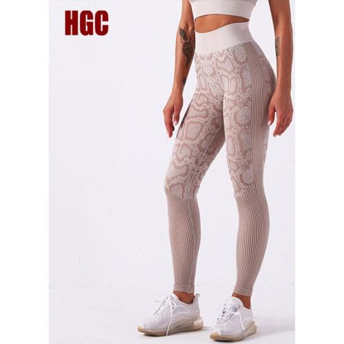 HGC Seamless Yoga Pants Women High Waist Sport Leggings Fitness Workout Serpentine GYM Tights Elastic Squat Proof Capris