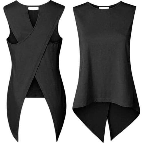 50% Hot Sale Summer Sexy Women Back Cross Irregular Solid Color Sleeveless Slims Tanks Top Vest Comfortable Slims Fits Tanks Top