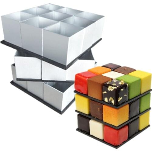 3D Metal Cube Cake Mold Three-layer Rotation Mousse Cake Dessert Fondant Decorating Reposteria Bake Mold Tool
