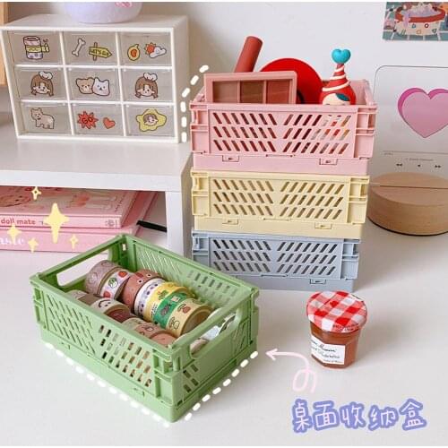 Mini Folding Plastic Storage Box Student Desktop Finger Account Tape Stationery Skin Care Products Small Basket