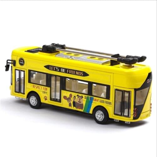 Car model alloy tram retro simulation car model bus sightseeing car childrens toys childrens birthday gift yellow bus