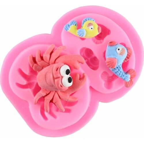 Sea Crab Fish Silicone Fondant Mold DIY Sugarcraft Cake Decorating Tools Cupcake Baking Candy Clay Chocolate Gumpaste Molds