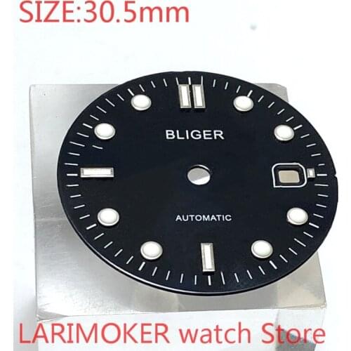 BLIGER sterile 30.5mm square dial date kit ETA 2824/2836 Miyota 8215/8205/821A movement mens watch night plate part black