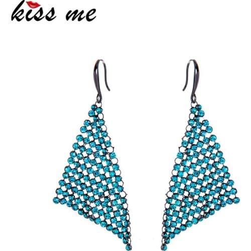 Kissme Exquisite Sky Blue & White Crystal Fashion Party Women Jewelry Set Gun Metal Color Hyperbole Triangle Earrings Necklace