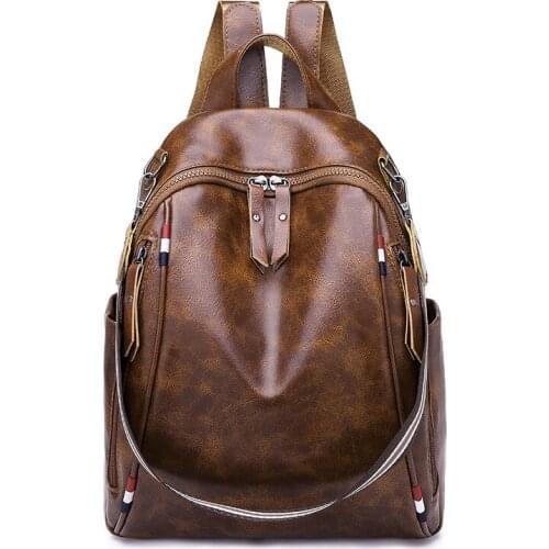 2021 New Arrivals Womens Backpacks For Female PU Leather Borwn Solid Color Design Japanese Trend Style High Quality Girls Bag