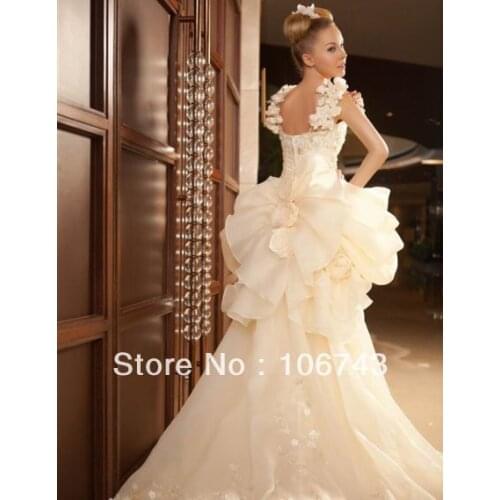 New style Sexy brides sweetheart short front long back Custom handmade beading flowers bridal gown Bespoke Wedding Dresses
