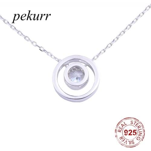 Pekurr 925 Sterling Silver Round Circle Hoop Zircon Gems Necklaces For Women Long Chain Collar Pendants Fashion Jewelry Gift