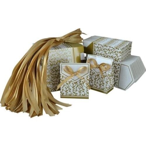 Professional50pcs Lovely Wedding Party Gift Favors Candy Paper Boxes with Ribbons (Golden)