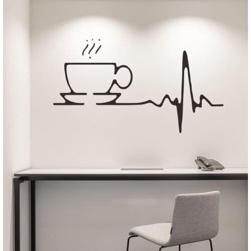 Simple coffee heartbeat wallpaper in solid color Bedroom Cafe living room wall beautification decorative wall stickers