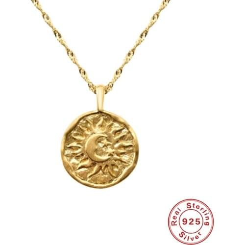 S925 Sterling Silver Collares INS Sun Moon Pendant Necklace For Woman Ladies Multilayer Clavicle Chain Necklaces Fine Jewerly