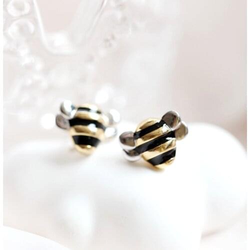 925 Sterling Silver Bee Charm Stud Earring For Women Wedding Party Jewelry Pendientes Accessories eh052