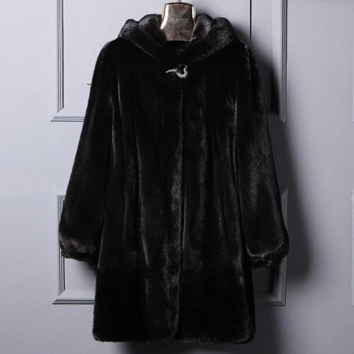 6XL Large Size Womens Fashionable Fur Coat 2019 Winter New Hooded Artificial Fox Fur Long Section Leisure Mink Fur Coat R1143