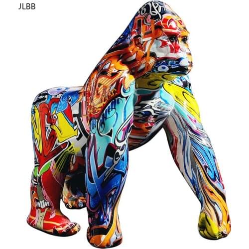 Nordic Creative Colorful Graffiti Gorilla Sculpture Animal Statue Creative Ornament Retro Figurine Home Decoration Accessories