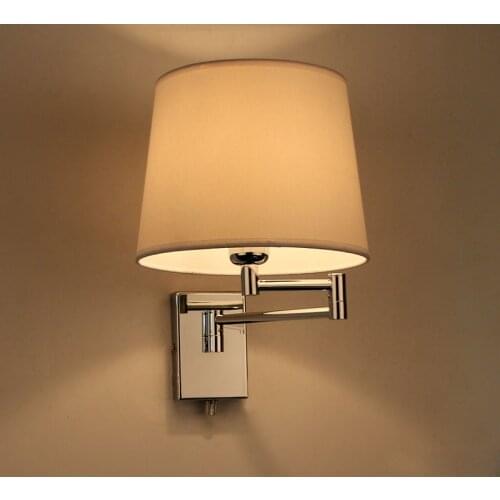 Modern brief wall lamp American personality lighting fabric lampshape wall lamp bedroom bedside E27 bulb light