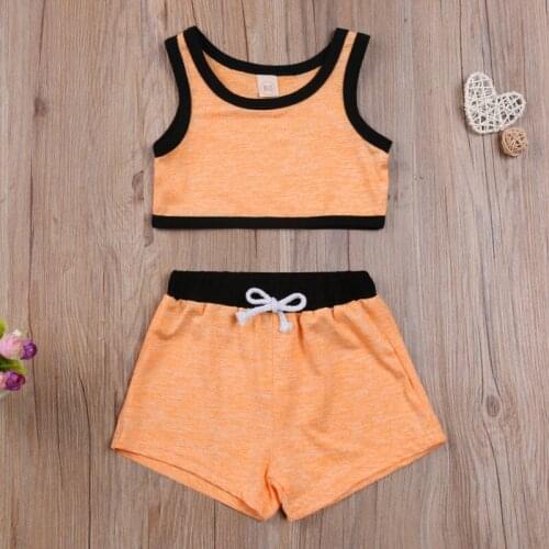 Summer Childrens Two Piece Set, Solid Color Stitching Sleeveless Vest Belt Tie Shorts Sports Unisex Suit Daily Wear