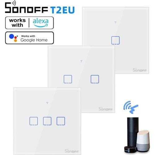 SONOFF T2EU TX Smart Wifi Wall Touch Switch w/ Border Smart Home 1/2/3 Gang 433RF/Voice/APP/Touch Control For Alexa Google Home