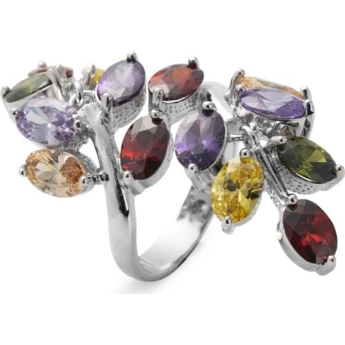 Fleure Esme Engagement Wedding rings for women Morganite Pink red Peridot Blue yellow Purple Cubic Zirconia Rhodium Plated R406