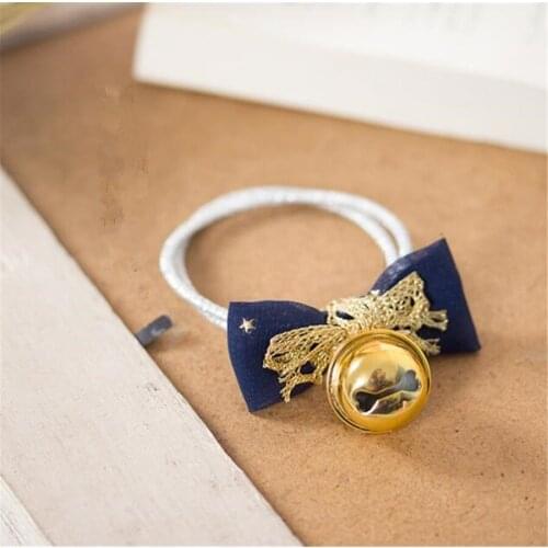 Lolita Girl Navy Blue Bowknot HairCirlce Gold Bell Pendant Hair Rope Women Hair Accessory B1572