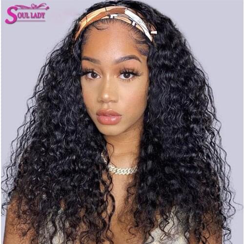 Water Wave Headband Wig Glueless Curly Wig Headband Wigs For Women Brazilian Hair Band Wig With Headband Attached Hair Scarf