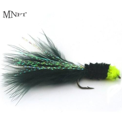 MNFT 10PCS 6# Black Attractor Worm Woolly Bugger Green Flies Fly Fishing Trout Fishing Streamer