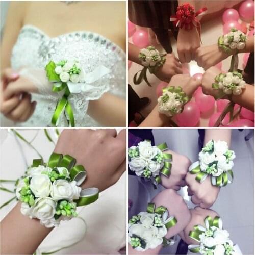 10pcs/lot Beautiful Wedding PE Rose Wrist Flowers Colorful Wraps Decoration Artificial Flowers Special Party Hand Wrist Deco