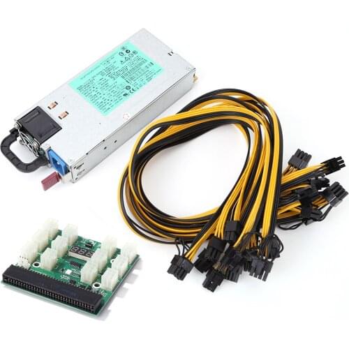 200V-240V 6A 1200W LED Breakout Board + 6Pin Male To (6+2)8P Male Power Supply Cables Adapter Kits For HP GPU Mining Miner