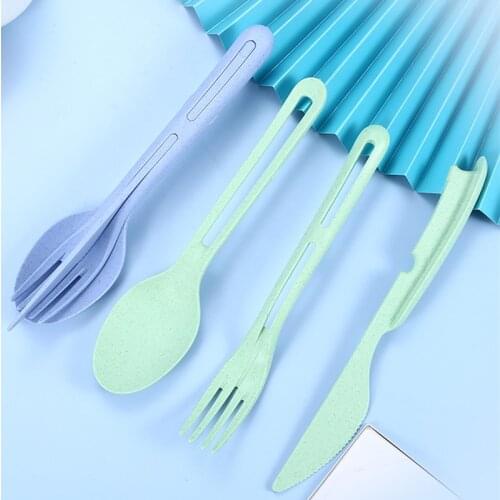 3 in 1 Travel Cutlery Portable Cutlery Wheat Straw Knife Fork Spoon Set Student Dinnerware Sets Kitchen Tableware