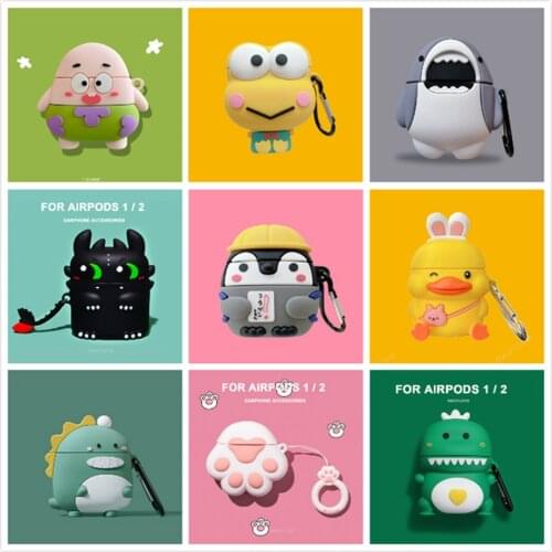 3D Earphone Case For AirPods Case Silicone Cute Dog Cartoon Duck Cover For Apple Air Pods 1 2 Earpods Cases Accessories Keychain