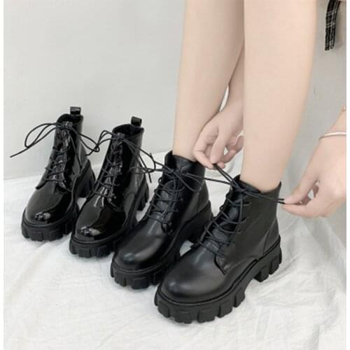 Ankle Boots Platform Womens Shoes Bouttine Leather Female Women Dropshipping Center Chunky Tennis Woman Lolita Lace Up Footwear