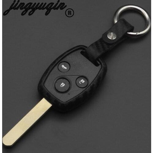 Jingyuqin Carbon Fiber Silicone Car Key Case Cover Keychain For HONDA Accord Civic CRV Pilot Fit 2007 2008 2009 2010-2013