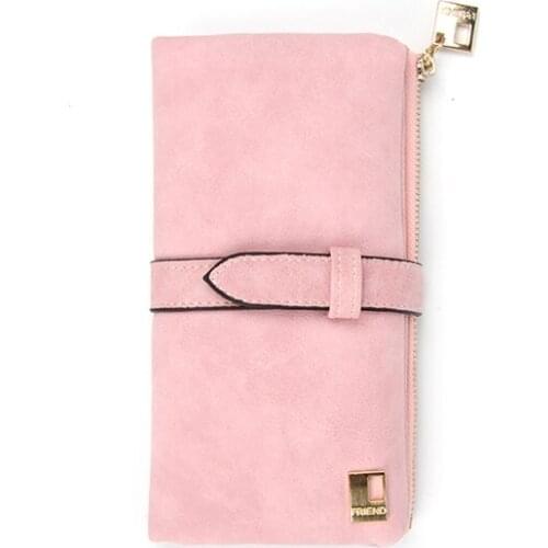Ladies Feminina Clutch Bag Long Purse Two Fold Women Wallets Famous Brand Drawstring Nubuck Leather Zipper Suede Wallet