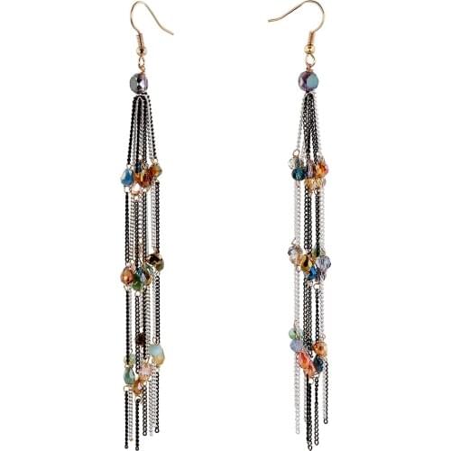 HAHATOTO Long Chains Drop Earrings Dangle Ear Ring Crystal Beaded Handmade Statement Fish Hook Earrings Fashion Jewelry Brincos