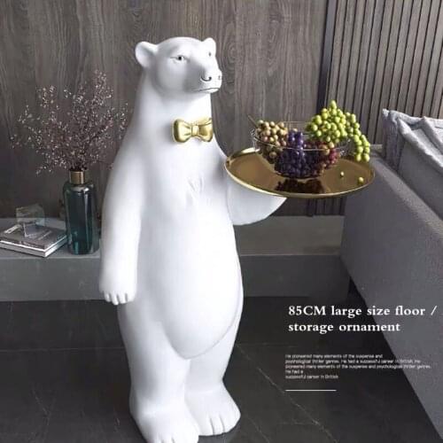 Home Decor Polar Bear Tray Statue Creative Home Decoration Accessories Living Room Large Landing Nordic Sculpture New House Gift