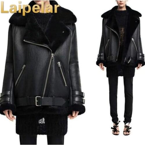 Lapel faux fur leather jacket coat Winter Motorcycle faux leather jacket Laipelar Winter Fashion outwear short jacket overcoat