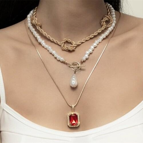 MWSONYA Trendy Multilayer Pearl Chokers for Girls Geometric Crystal Tassel Party Necklace for Women