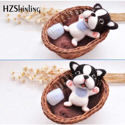 Non Finished Felt Kit Wool Felt Craft DIY Poked Set Handcraft Kit for Needle Material Bag Pack-Bull Dog Doll Gift For Kids Girls