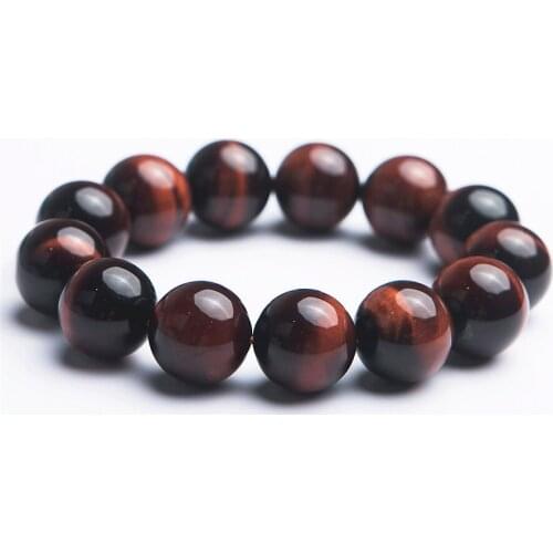 Genuine 18mm Natural Red Tiger Eye Gems Stone Crystal Big Round Bead Stretch Powerful Bracelets For Women Men
