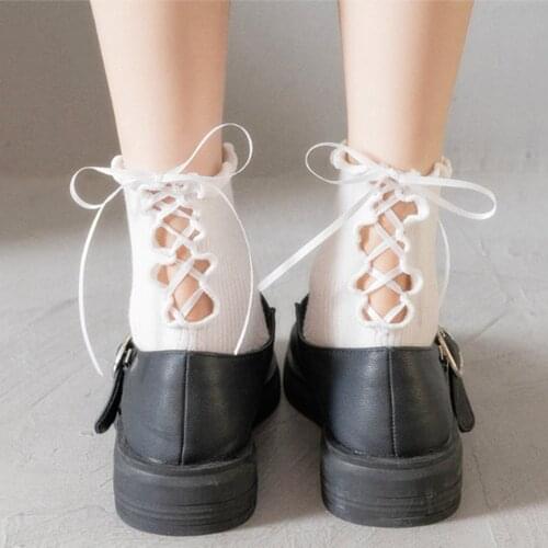 Women Cute Socks Korean Style Princess Socks Sweet Ruffle Socks Hollow Out Bind Socks Girls Soft Comfortable Solid Socks