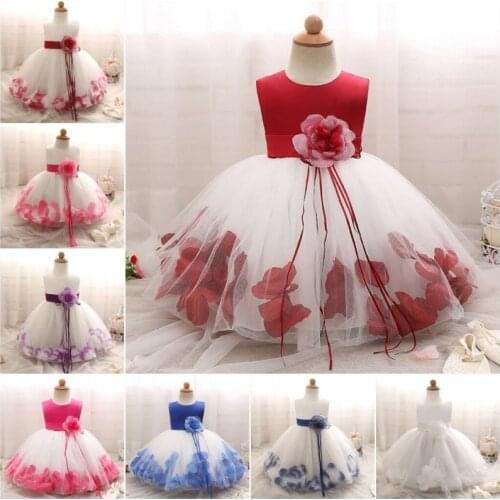 2020 New Girls Petals Flower waist Baby Girls Princess tulle Summer Dress Sleeveless Floor Length Party Dress Kids 3M-10T
