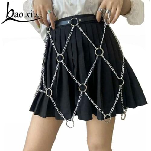 New Women Silver Chain Harness Body Belts Sexy Garters Bondage Belt Punk Strap Waist To Leg Adjustable Corset Belt Tassel Straps