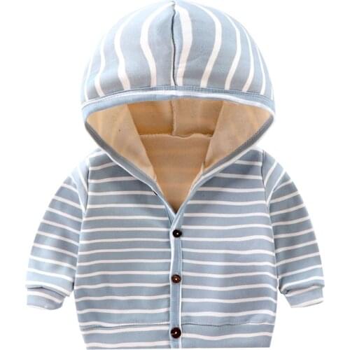2020 Autumn Kids Jackets Children Hooded Buttons Windbreaker Baby Plus Cashmere Fashion Coat Infant Warm Boys Hoodies Clothes