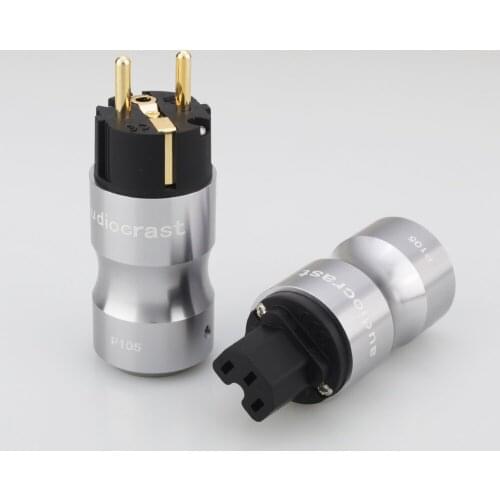 Pair Audiocrast P105BG 24k Gold plated schuko Power connetor Schuko Europe EU Power Plug IEC Audio Connector Fema