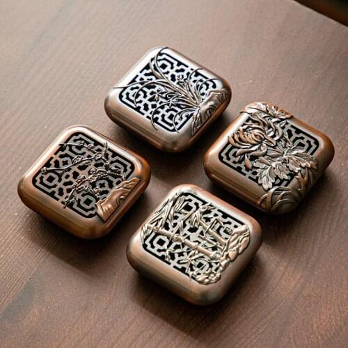Copper-plated Alloy Hollow Retro Mini Sandalwood Stove Tea Ceremony Champs Household Incense Box Plate Incense Incense Oven